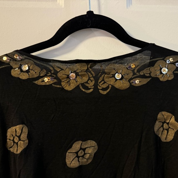 Y2K Embellished Beaded Butterfly Sparkle Black Floral Women's Top One Size VTG - Picture 11 of 15